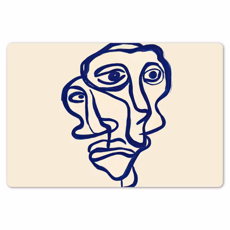 Lijntekening - Overlappende gezichten - Donkerblauw Placemat vinyl groot -zzsfeer1_Kitchenyeah-website