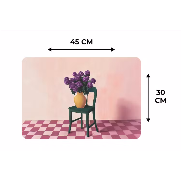 Stoel - Vaas - Bloemen - Geblokt Placemat vinyl groot -specs