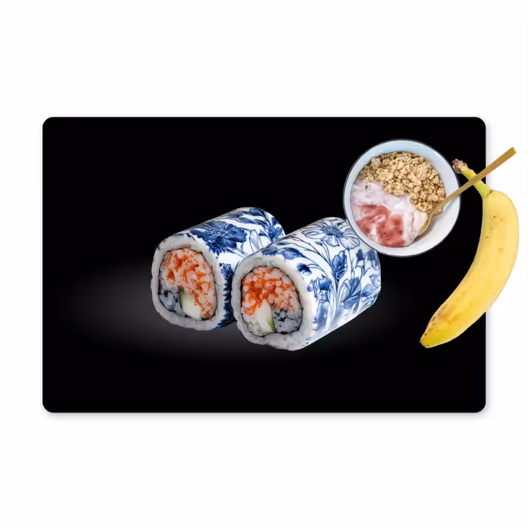 Sushi - Delfts blauw - Rijst - Vis - Elegant Placemat vinyl groot -zzzproduct_Kitchenyeah-website