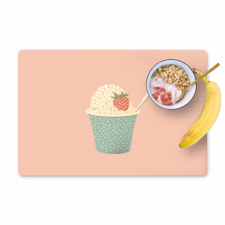 Bakje - Ijs - Aardbei - Roze Placemat vinyl groot -zzzproduct_Kitchenyeah-website