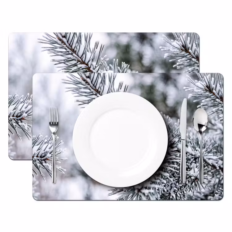Dennenappel - Tak - Sneeuw - Winter - Sfeervol Placemat vinyl groot -zzsfeer2_Kitchenyeah-website
