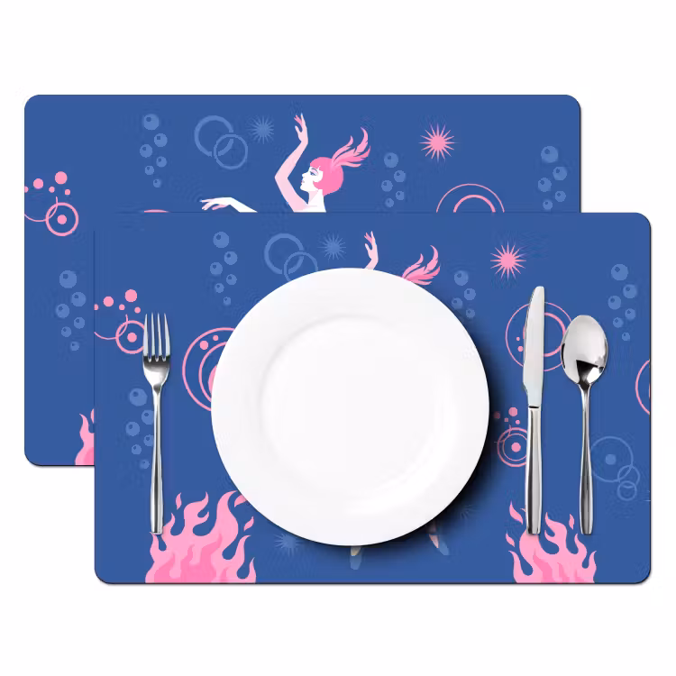 Danseres - Vlammenrok - Abstract - Roze - Blauw Placemat vinyl groot -zzsfeer2_Kitchenyeah-website