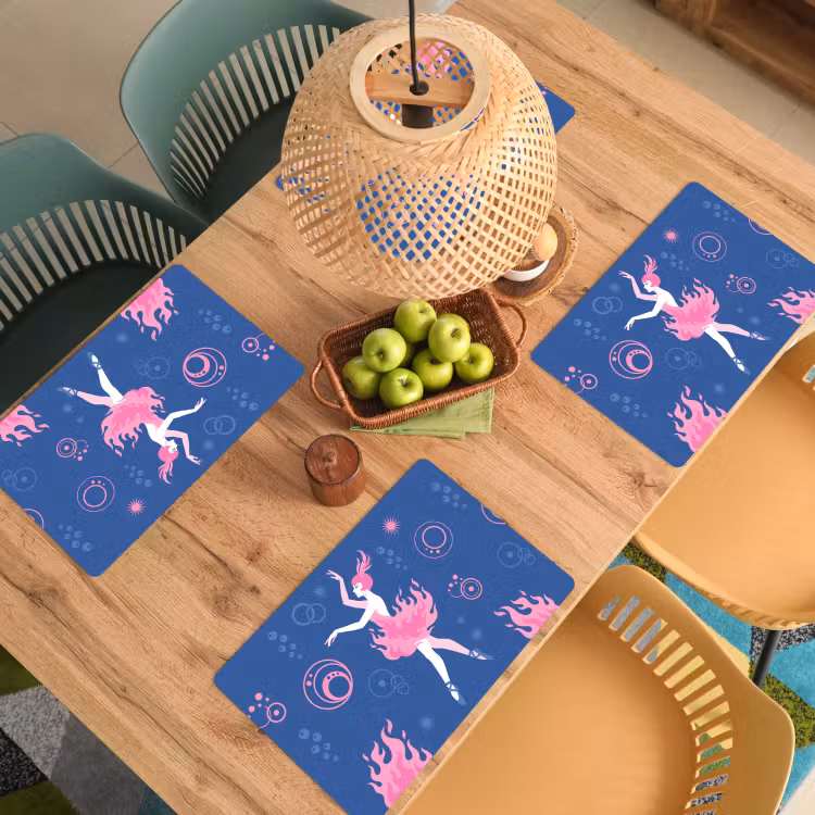 Danseres - Vlammenrok - Abstract - Roze - Blauw Placemat vinyl groot -zzsfeer5_Kitchenyeah-website