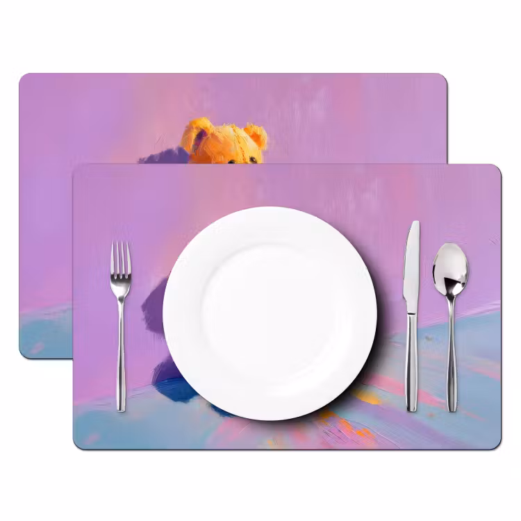Teddybeer - Schaduw - Penseelstreken - Paars Placemat vinyl groot -zzsfeer2_Kitchenyeah-website