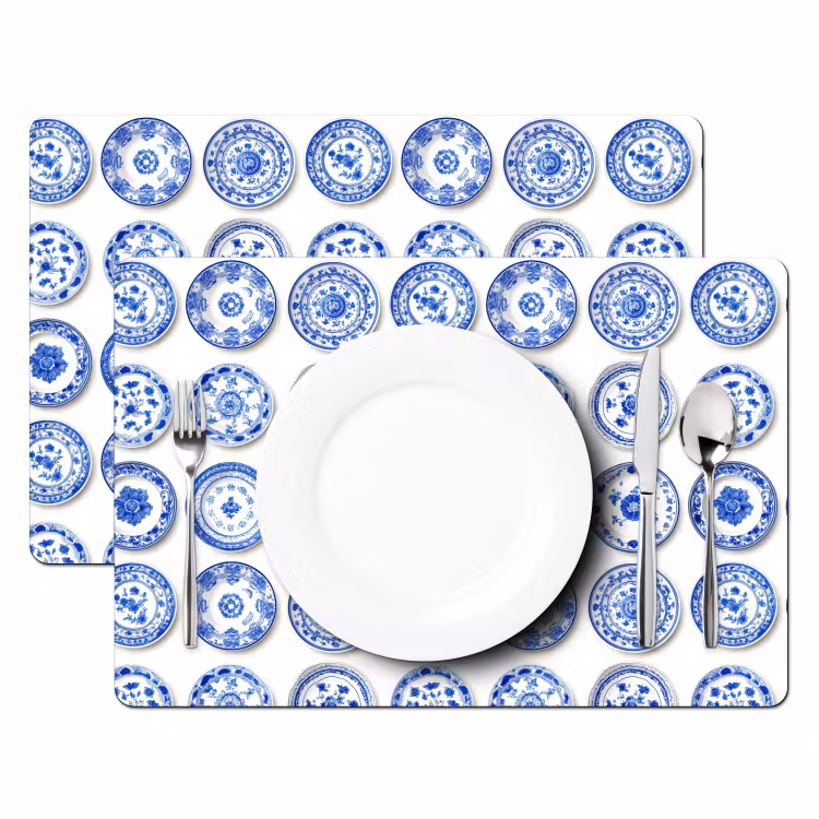 Borden - Bloemen - Patroon - Blauw Placemat vinyl groot 368 -zzsfeer2_Kitchenyeah-website