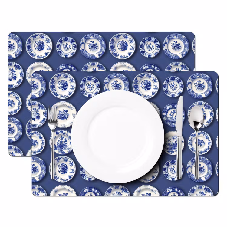 Borden - Floraal - Blauw Placemat vinyl groot 368 -zzsfeer2_Kitchenyeah-website