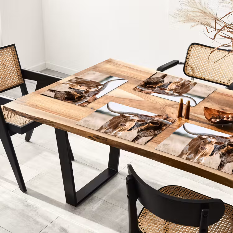 Texas Longhorn - Kalf - Weide - Dieren Placemat vinyl groot -zzsfeer4_Kitchenyeah-website