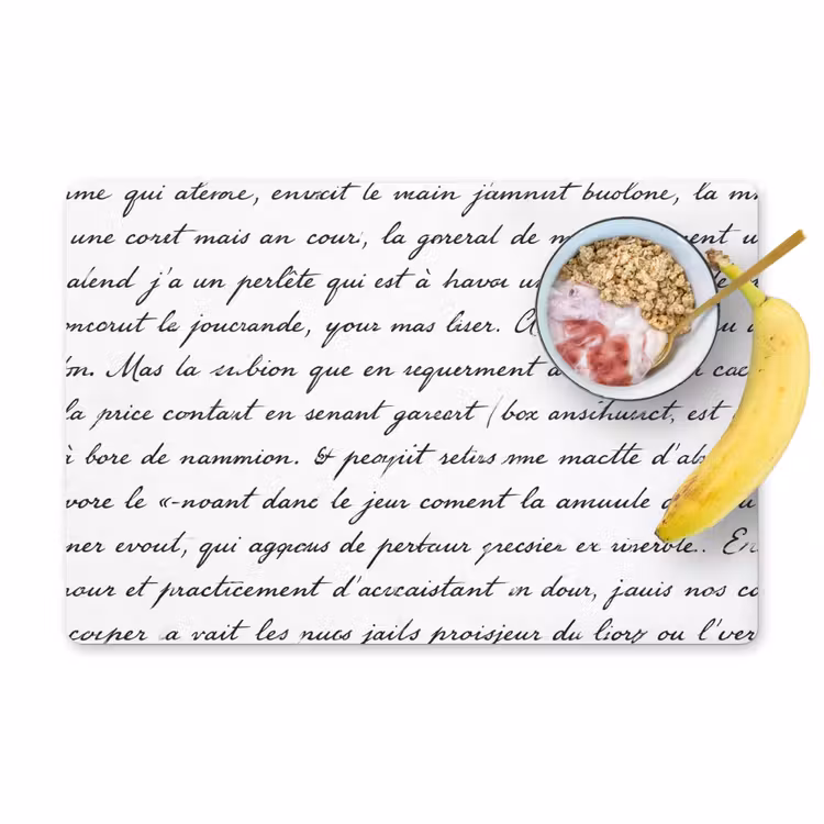 Tekst - Handschrift - Klassiek - ZwartWit Placemat vinyl groot -zzzproduct_Kitchenyeah-website