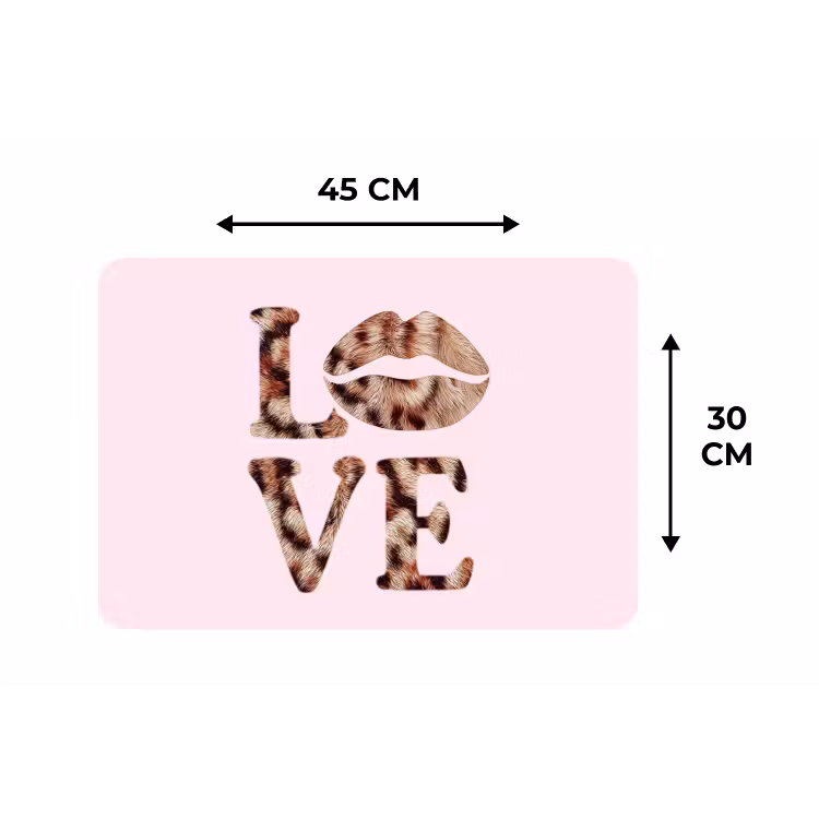 Tekst - Love - Pantervacht - Lichtroze Placemat vinyl groot -specs