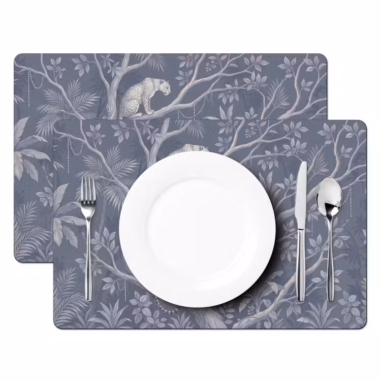 Dieren - Jungle - Illustratie - Bomen - Blauw Placemat vinyl groot -zzsfeer2_Kitchenyeah-website