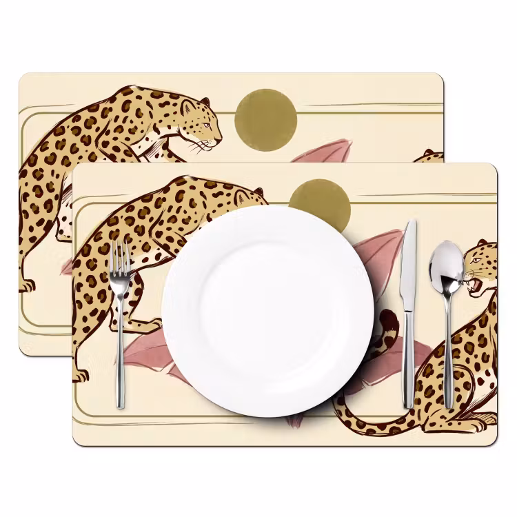 Dieren - Kat - Jungle - Illustratie - Beige Placemat vinyl groot -zzsfeer2_Kitchenyeah-website