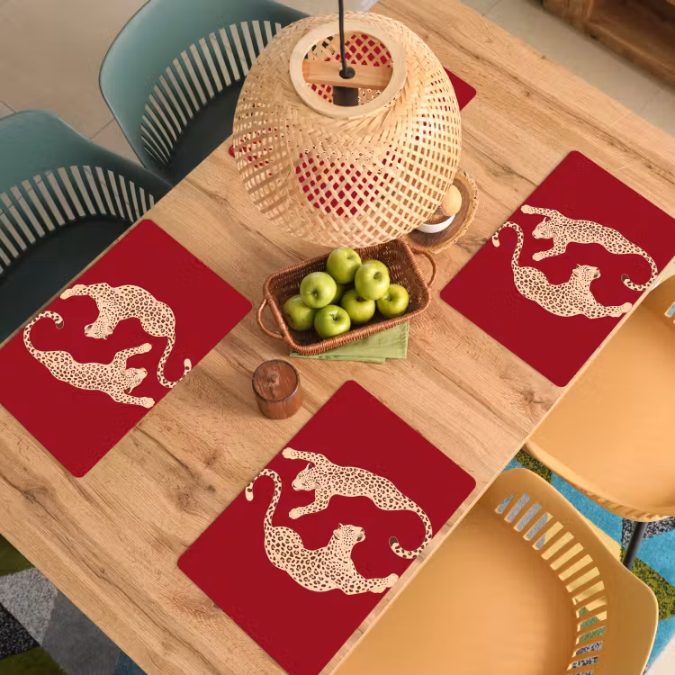 Dieren - Luipaard - Abstract - Rood - Modern Placemat vinyl groot -zzsfeer5_Kitchenyeah-website