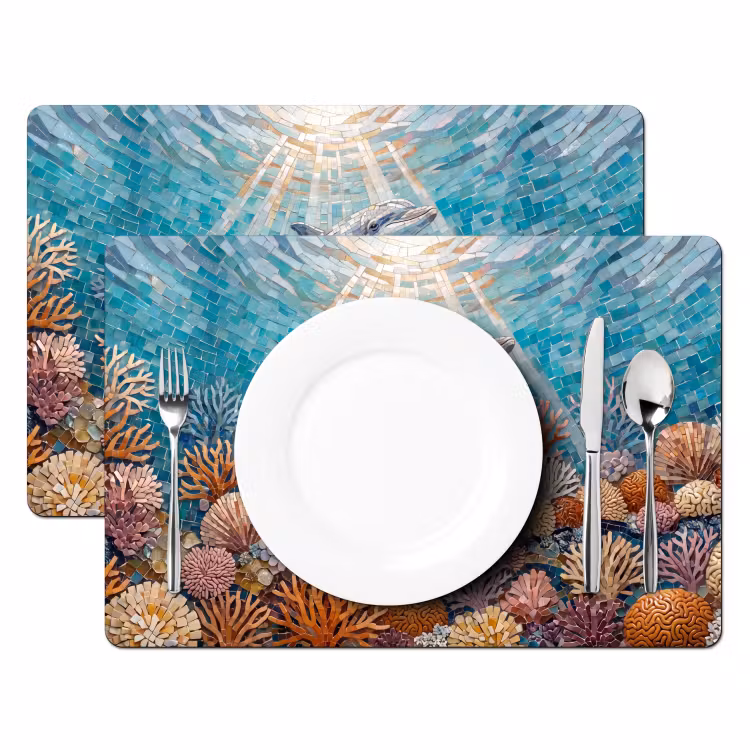 Dieren - Mozaïek - Oceaan - Koraal - Blauw Placemat vinyl groot -zzsfeer2_Kitchenyeah-website