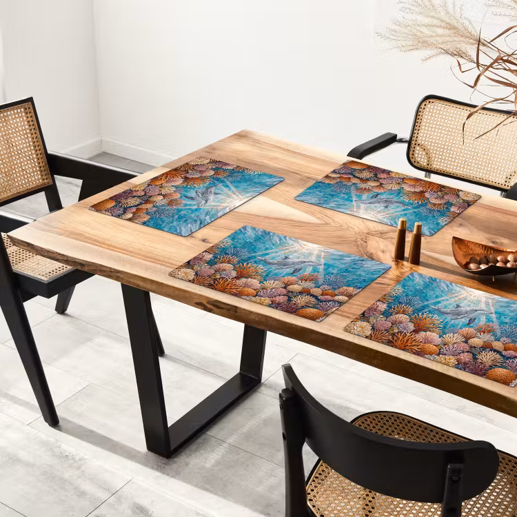 Dieren - Mozaïek - Oceaan - Koraal - Blauw Placemat vinyl groot -zzsfeer4_Kitchenyeah-website