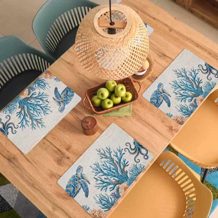 Dieren - Onderwater - Natuur - Mozaïek - Blauw Placemat vinyl groot -zzsfeer5_Kitchenyeah-website