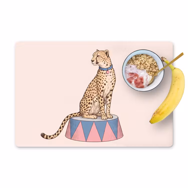 Dieren - Circus - Illustratie - Vintage - Roze Placemat vinyl groot -zzzproduct_Kitchenyeah-website