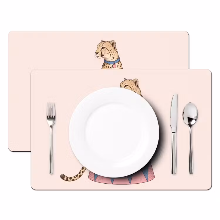 Dieren - Circus - Illustratie - Vintage - Roze Placemat vinyl groot -zzsfeer2_Kitchenyeah-website