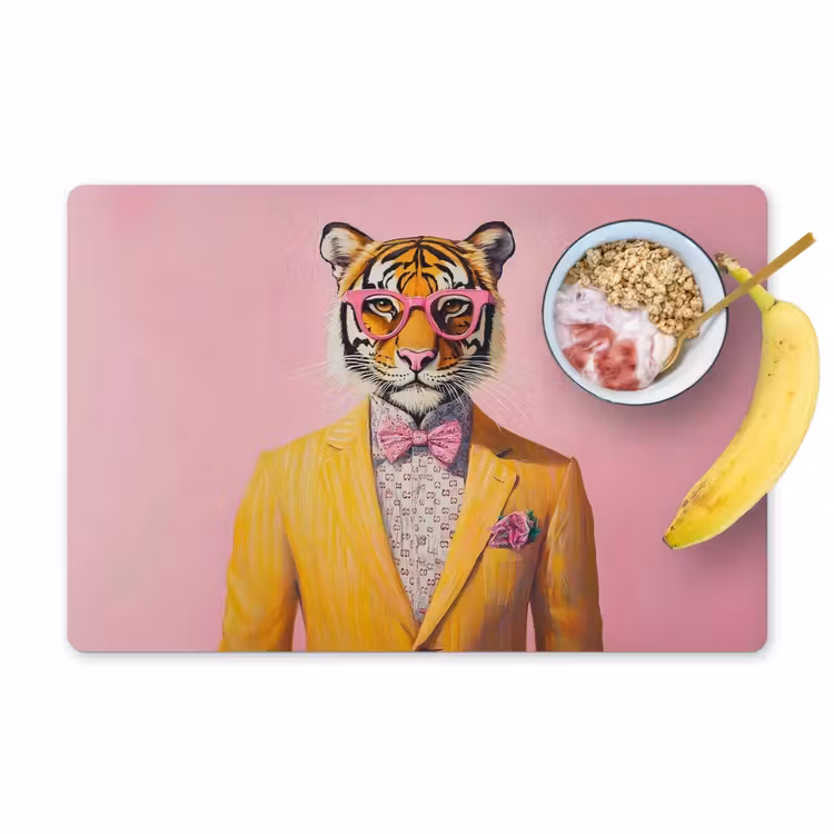 Tijger - Bril - Geel - Jasje Placemat vinyl groot -zzzproduct_Kitchenyeah-website