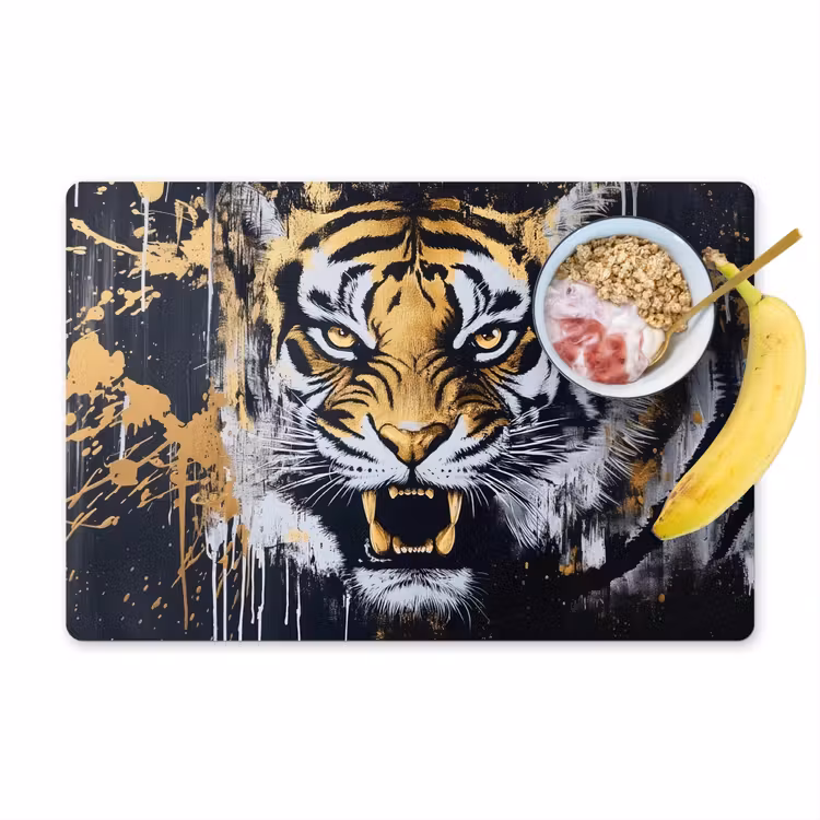 Tijger - Verfspatten - Goud Placemat vinyl groot -zzzproduct_Kitchenyeah-website