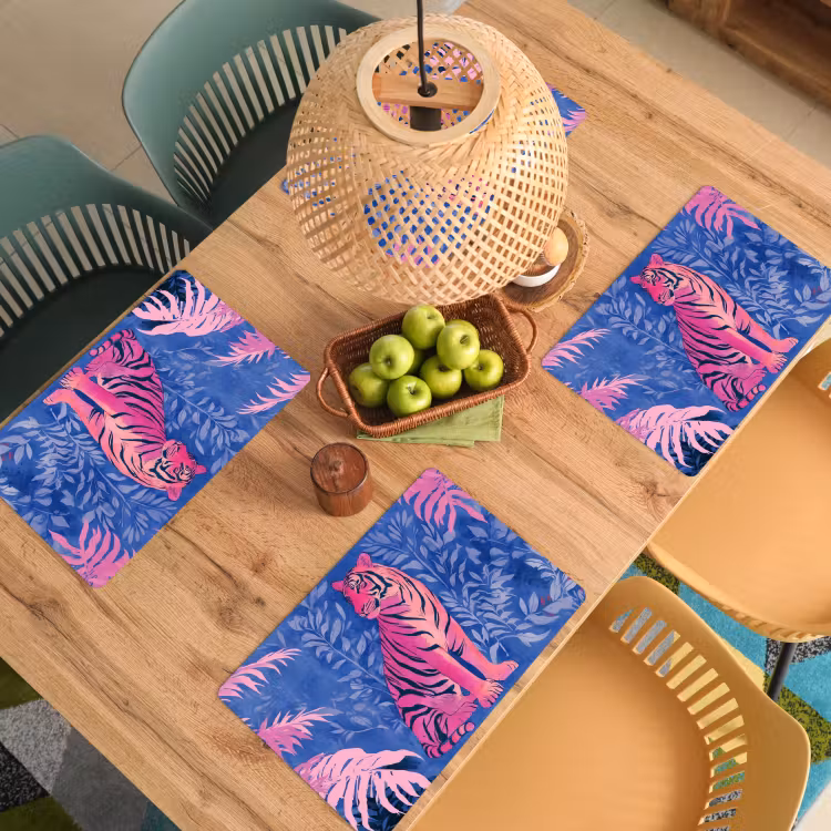 Tijger - Roze - Bladeren - Jungle Placemat vinyl groot -zzsfeer5_Kitchenyeah-website
