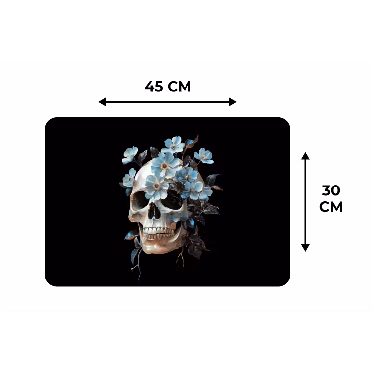 Schedel - Blauw - Bloemen - Bladeren Placemat vinyl groot -specs