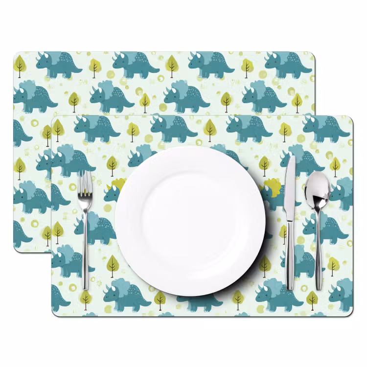 Triceratop - Blauw - Stippen - Boompjes Placemat vinyl groot -zzsfeer2_Kitchenyeah-website