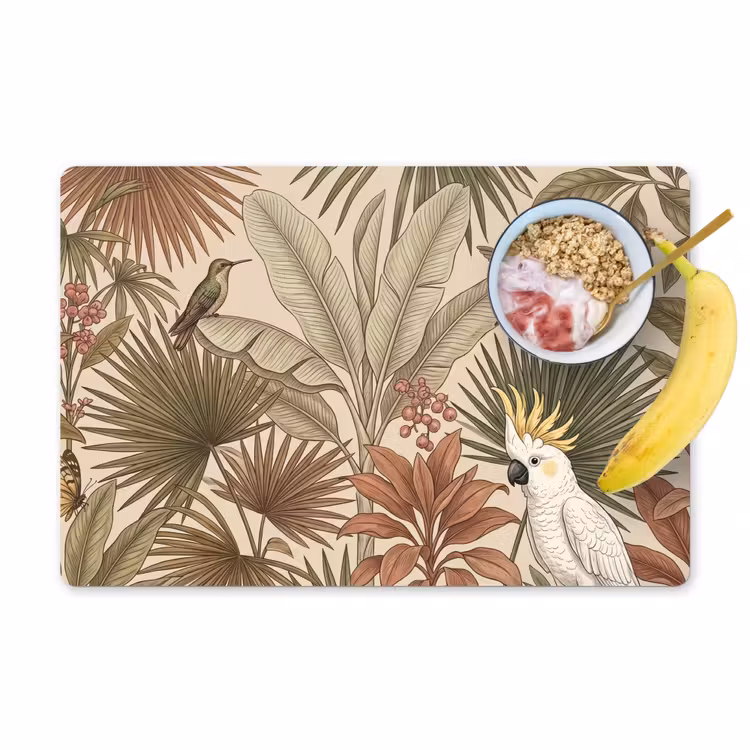 Tropisch - Vogels - Beige Placemat vinyl groot -zzzproduct_Kitchenyeah-website