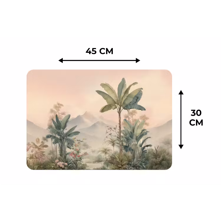Tropisch landschap - palmbomen - Bloemen - Roze lucht Placemat vinyl groot -specs