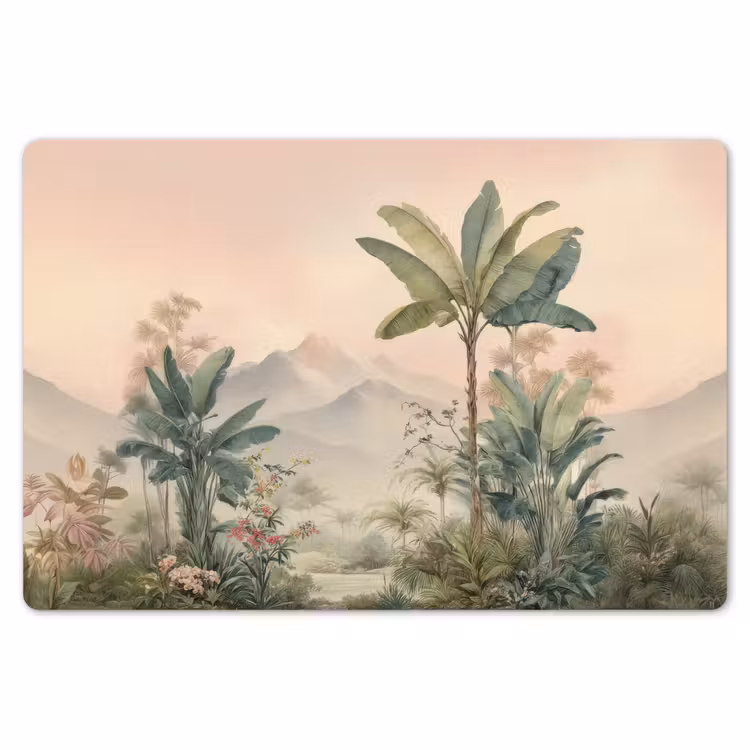 Tropisch landschap - palmbomen - Bloemen - Roze lucht Placemat vinyl groot -zzsfeer1_Kitchenyeah-website