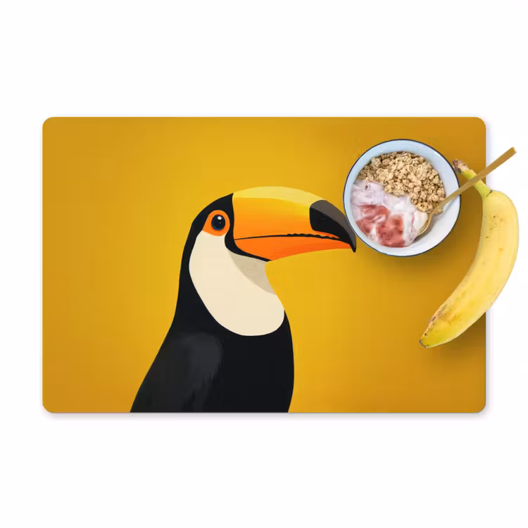 Toekan - Minimalistisch - Snavel - Oranje Placemat vinyl groot -zzzproduct_Kitchenyeah-website