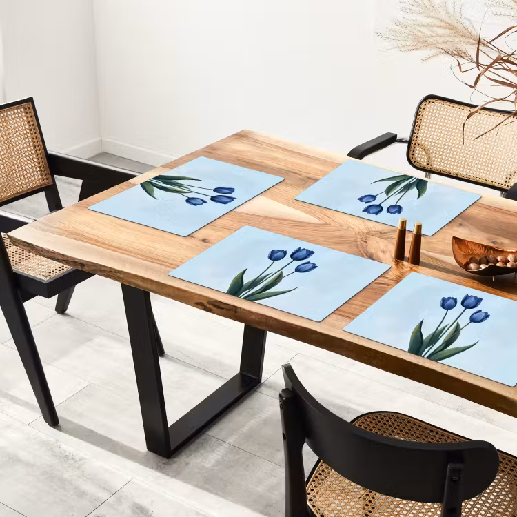 Tulpen - Blauw - Bladeren Placemat vinyl groot -zzsfeer4_Kitchenyeah-website