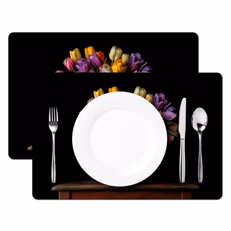 Tulpen - Kleuren - Hout - Vaas Placemat vinyl groot -zzsfeer2_Kitchenyeah-website