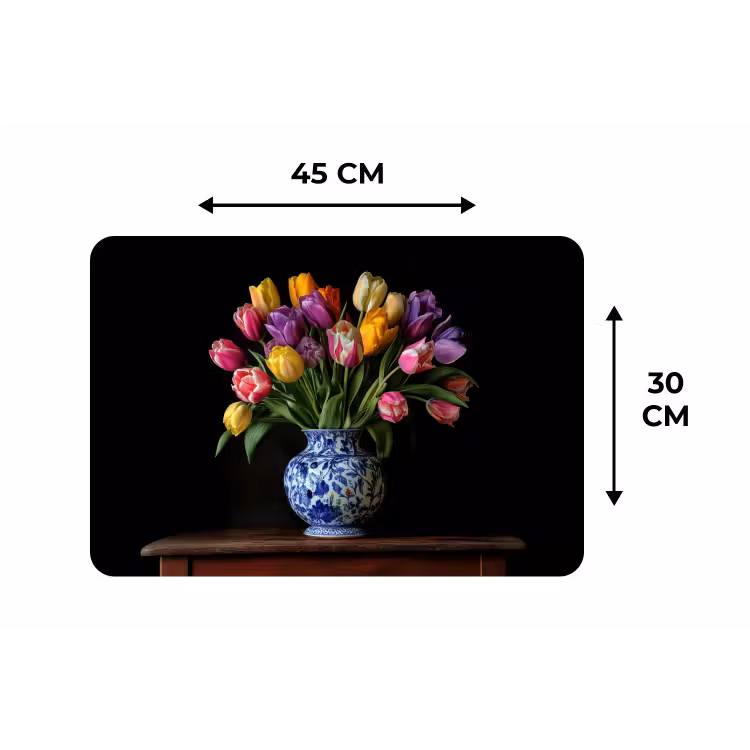 Tulpen - Kleuren - Hout - Vaas Placemat vinyl groot -specs