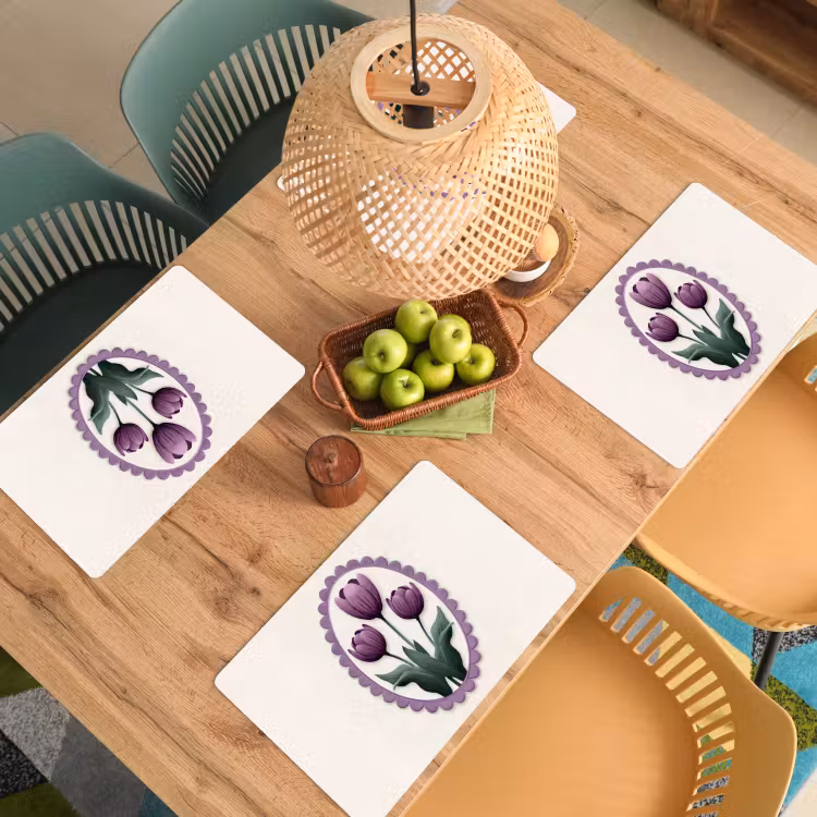 Tulpen - Paars - Lijst - Bladeren Placemat vinyl groot -zzsfeer5_Kitchenyeah-website