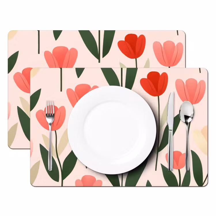 Tulpen - Modern - Roze Placemat vinyl groot -zzsfeer2_Kitchenyeah-website