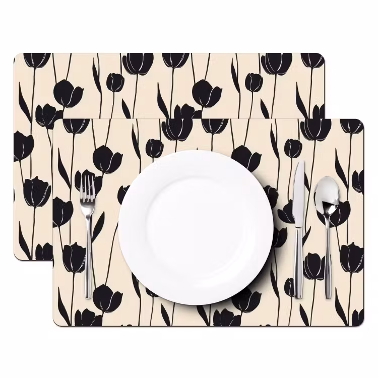Tulpen - Patroon - Zwart Placemat vinyl groot 368 -zzsfeer2_Kitchenyeah-website