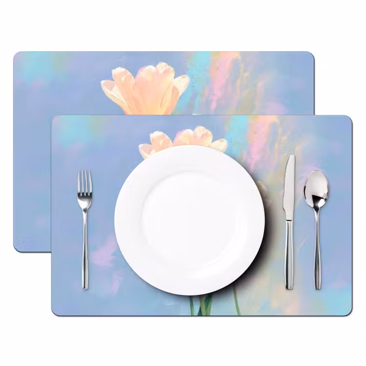 Tulpen - Roze accenten - Blauw Placemat vinyl groot -zzsfeer2_Kitchenyeah-website