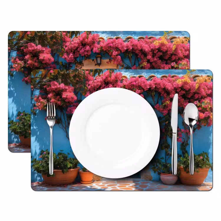 Deur - Hout - Bloemen - Blauw Placemat vinyl groot -zzsfeer2_Kitchenyeah-website