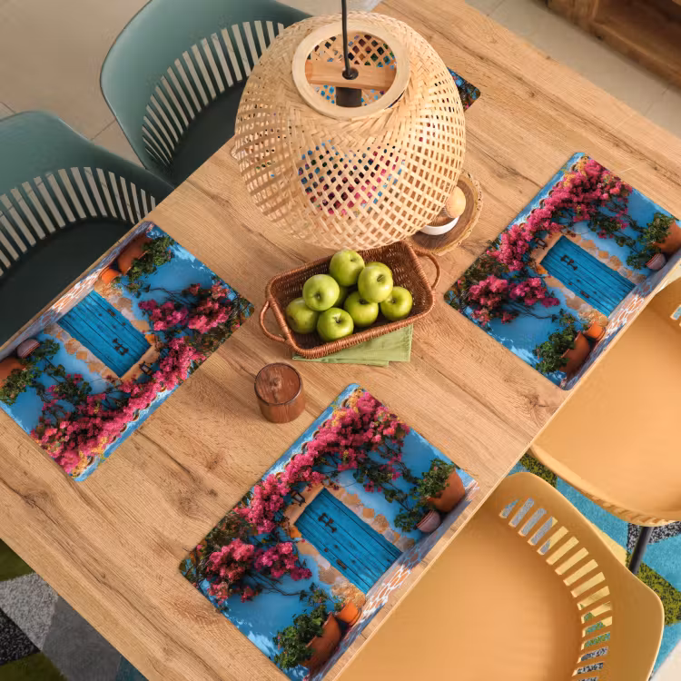 Deur - Hout - Bloemen - Blauw Placemat vinyl groot -zzsfeer5_Kitchenyeah-website
