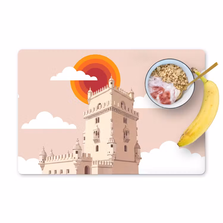 Toren - Rivier - Architectuur - Modern - Oranje Placemat vinyl groot -zzzproduct_Kitchenyeah-website