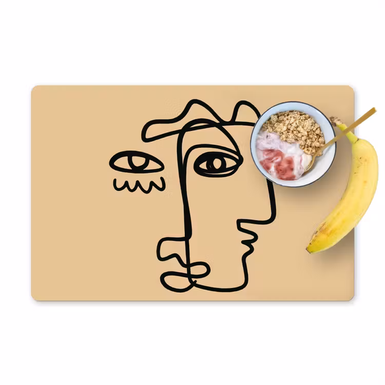 Overlappende profielen - Lichtbruin - Zwart Placemat vinyl groot -zzzproduct_Kitchenyeah-website