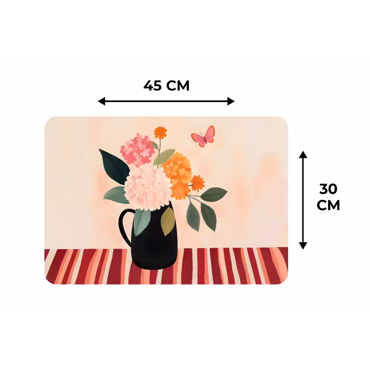 Vaas - Bloemen - Vlinder - Rood Placemat vinyl groot -specs