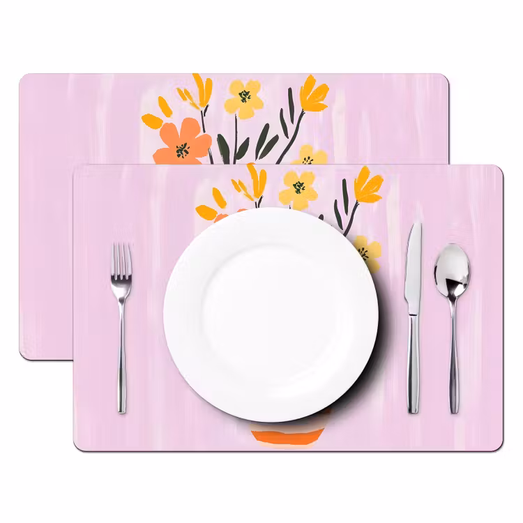 Vaas - Gestreept - Bloemen - Oranje Placemat vinyl groot -zzsfeer2_Kitchenyeah-website