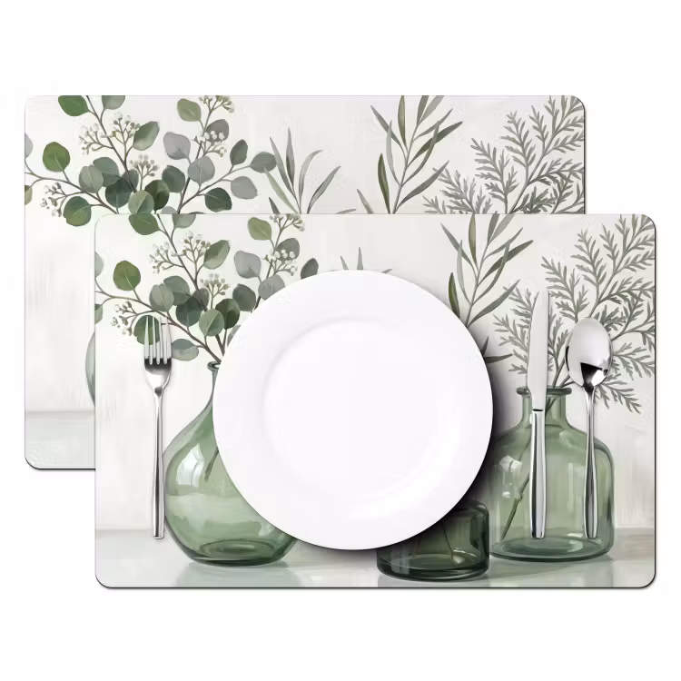 Vazen - Bladeren - Groen Placemat vinyl groot -zzsfeer2_Kitchenyeah-website