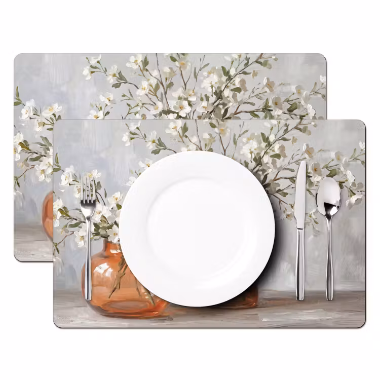 Vazen - Bloemen - Oranje Placemat vinyl groot -zzsfeer2_Kitchenyeah-website
