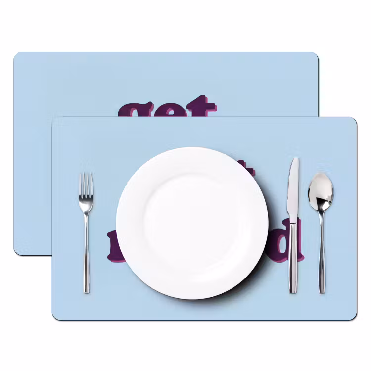 Speels - Boodschap - Blauw Placemat vinyl groot -zzsfeer2_Kitchenyeah-website