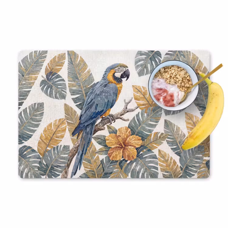 Vogel - Tak - Natuur - Mozaïek - Blauw Placemat vinyl groot -zzzproduct_Kitchenyeah-website