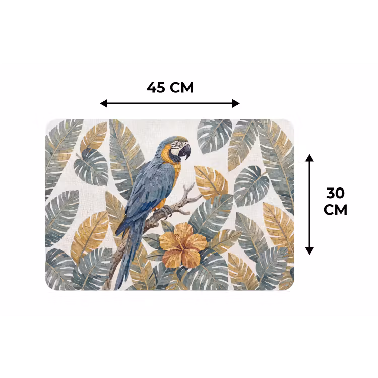 Vogel - Tak - Natuur - Mozaïek - Blauw Placemat vinyl groot -specs