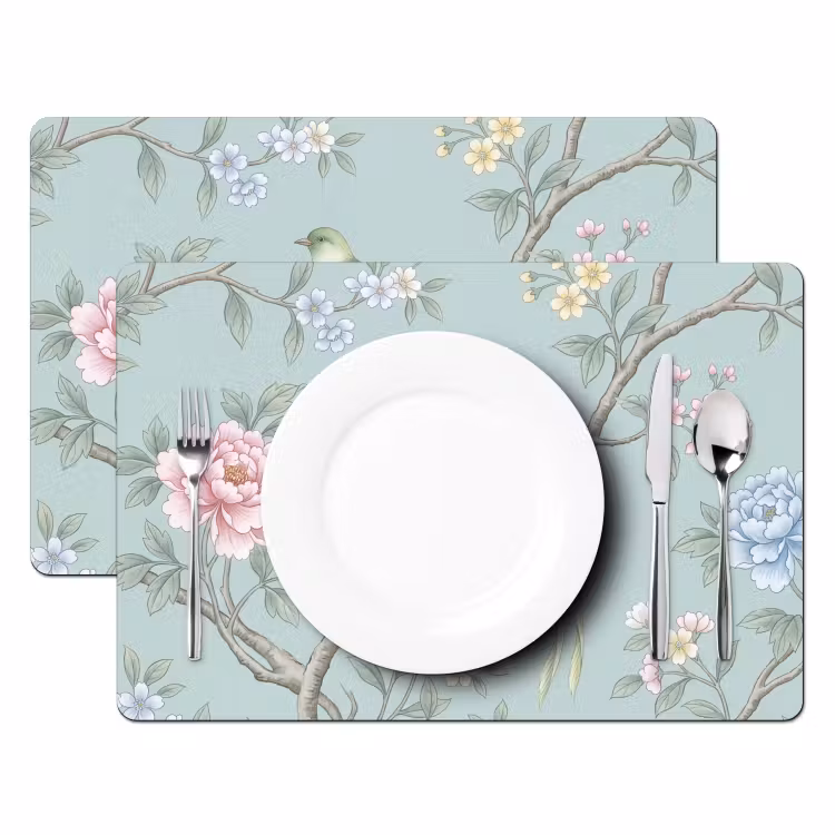 Vogel - Bloemen - Kleurrijk Placemat vinyl groot -zzsfeer2_Kitchenyeah-website