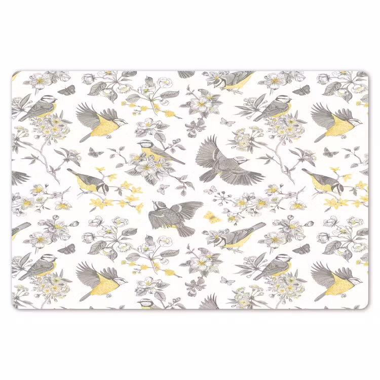 Birds - Flowers - Gray - Yellow Placemat vinyl groot 368 -zzsfeer1_Kitchenyeah-website